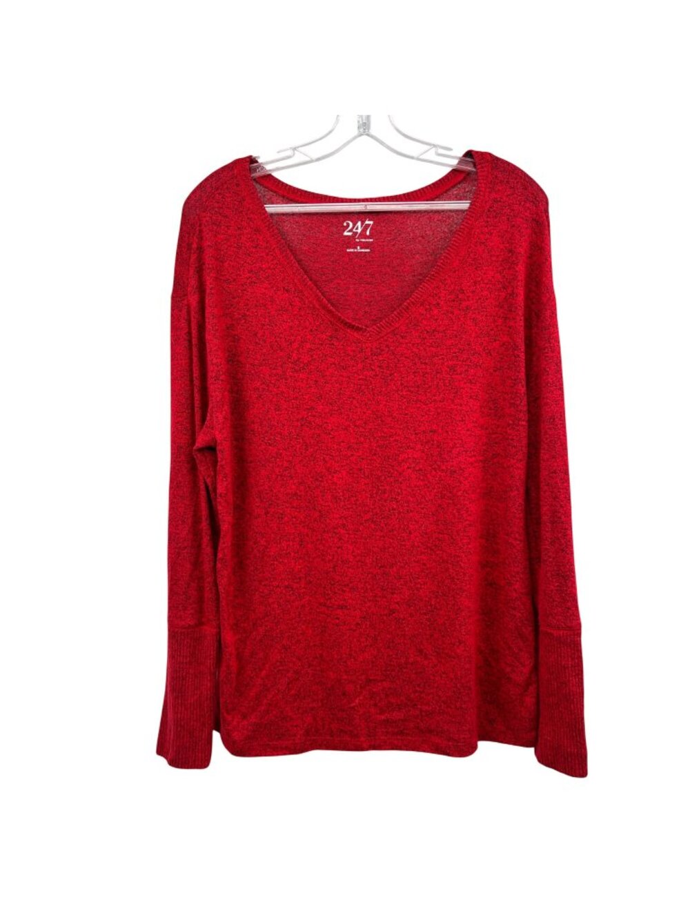 24/7 Maurices Womens Lightweight Sweater Red/Black V-Neck Size Small